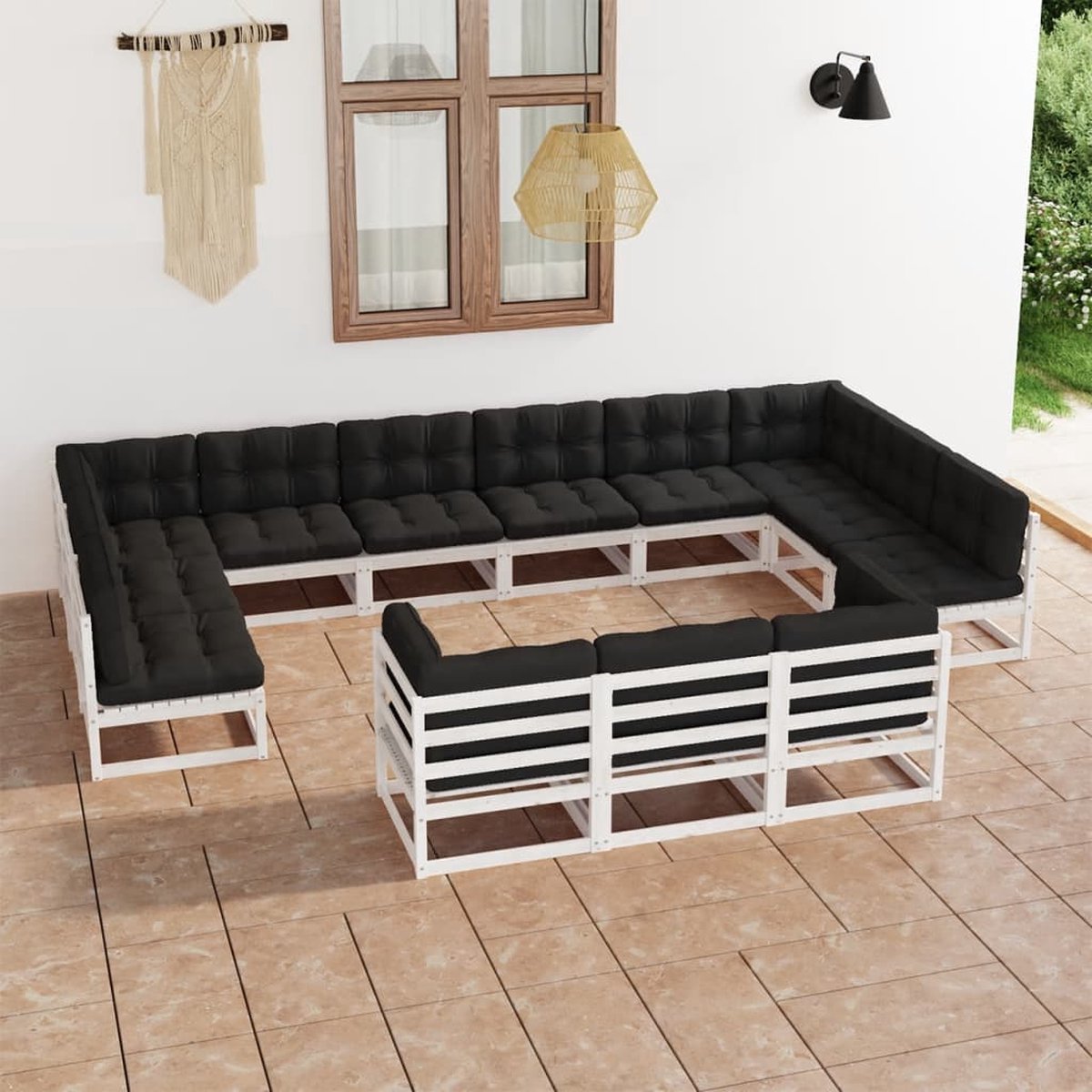 Vidaxl 13-delige Loungeset Met Kussens Massief Grenenhout - Wit