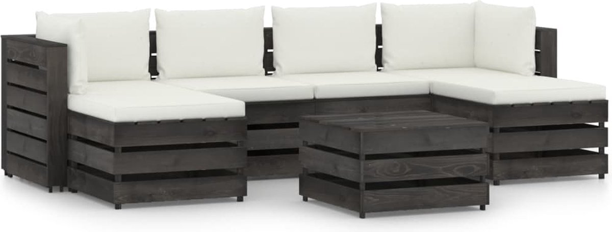 Vidaxl 7-delige Loungeset Met Kussens Geïmpregneerd Hout - Gris