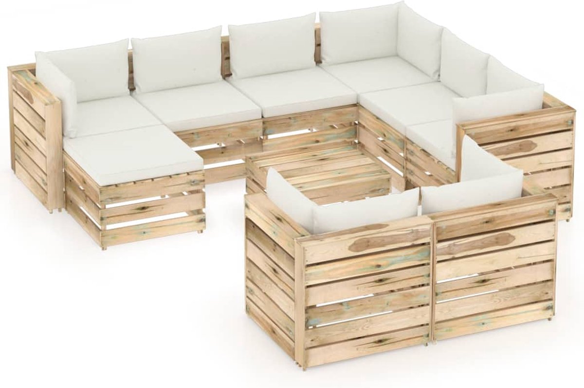 Vidaxl 10-delige Loungeset Met Kussens Geïmpregneerd Hout - Groen