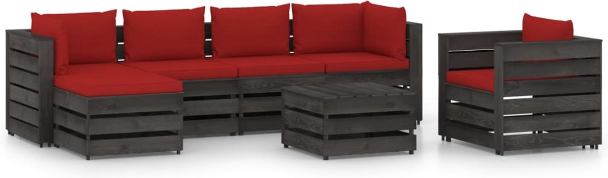 Vidaxl 7-delige Loungeset Met Kussens Geïmpregneerd Hout - Rood