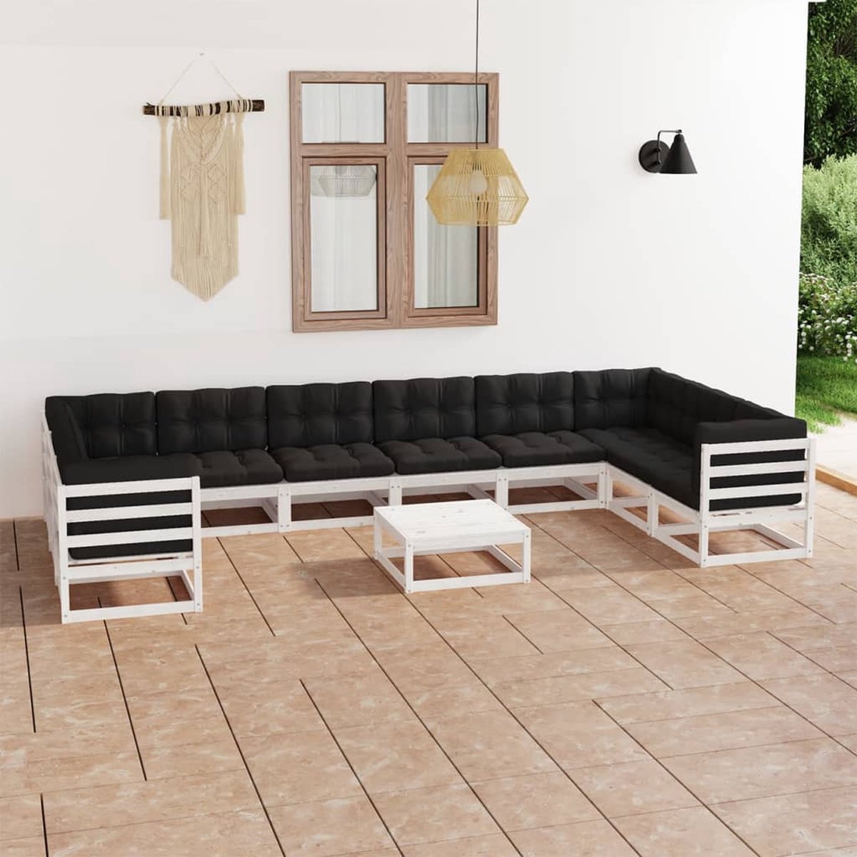 Vidaxl 11-delige Loungeset Met Kussens Massief Grenenhout - Wit