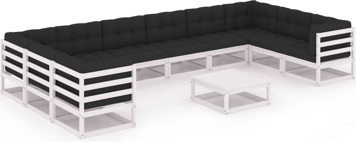 Vidaxl 11-delige Loungeset Met Kussens Massief Grenenhout - Wit
