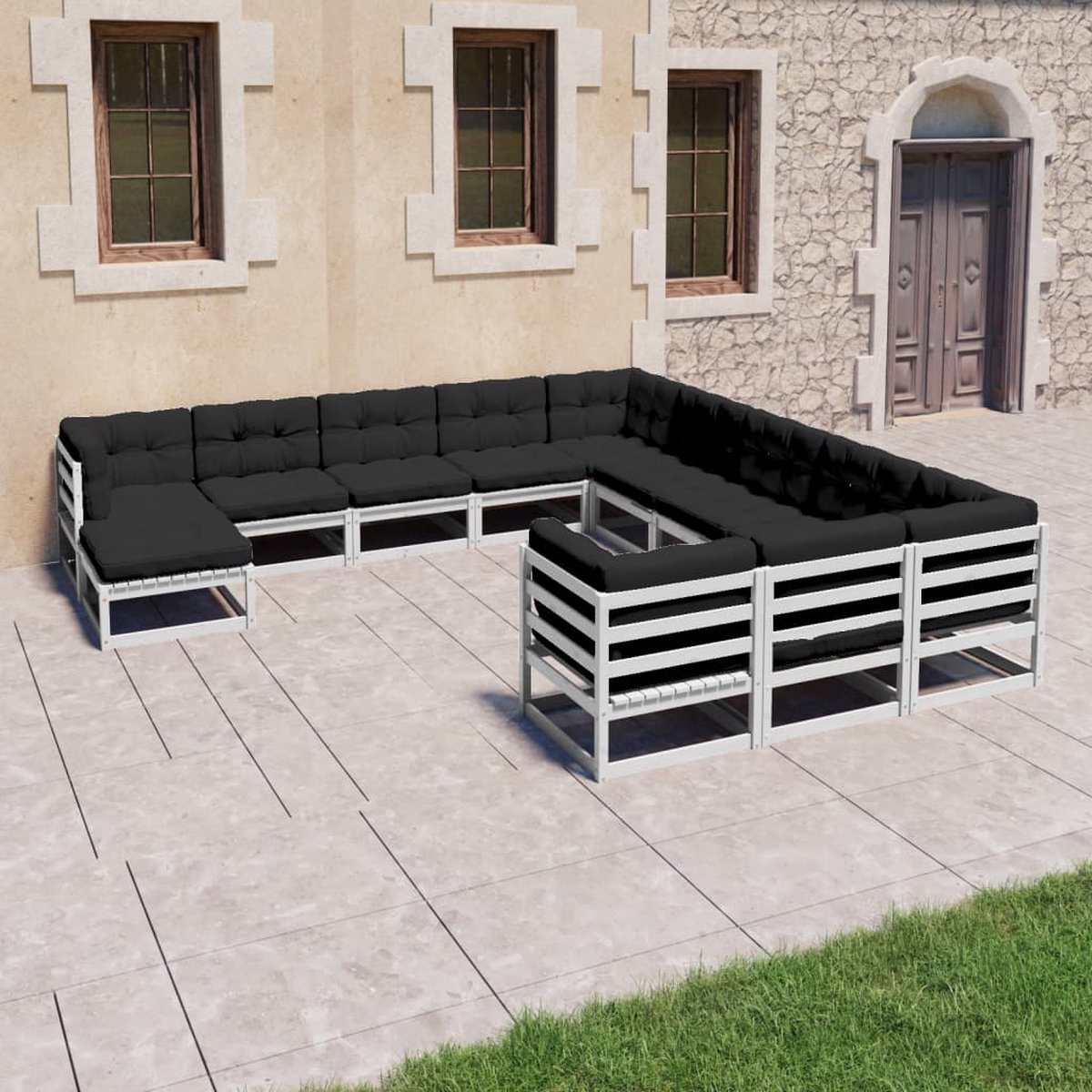 Vidaxl 12-delige Loungeset Met Kussens Massief Grenenhout - Wit