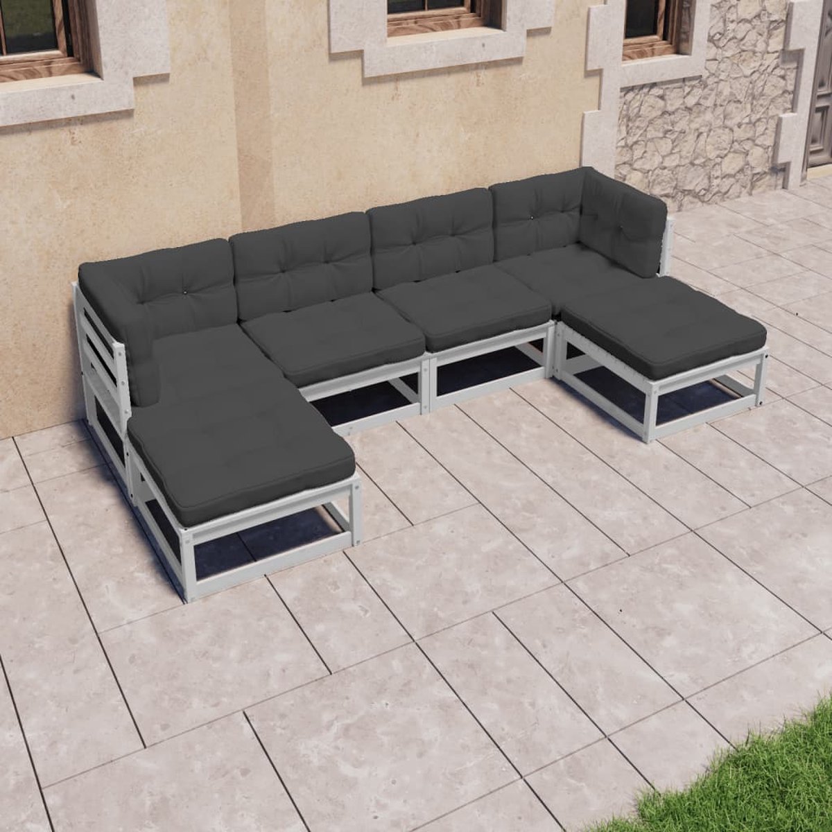 Vidaxl 6-delige Loungeset Met Kussens Massief Grenenhout - Wit