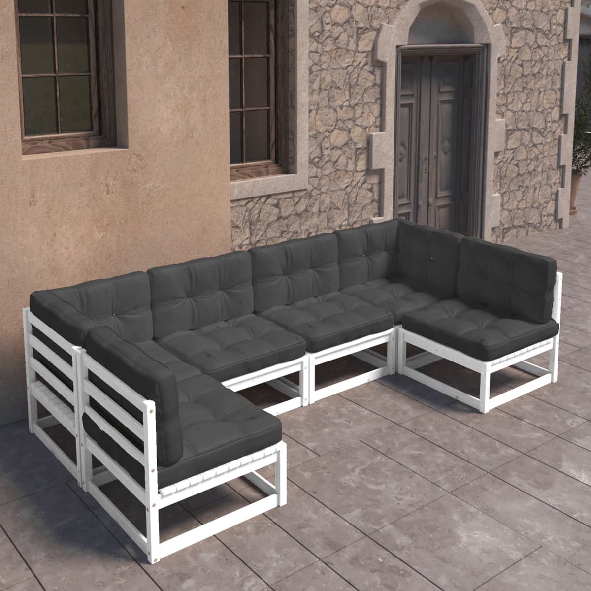 Vidaxl 6-delige Loungeset Met Kussens Massief Grenenhout - Wit