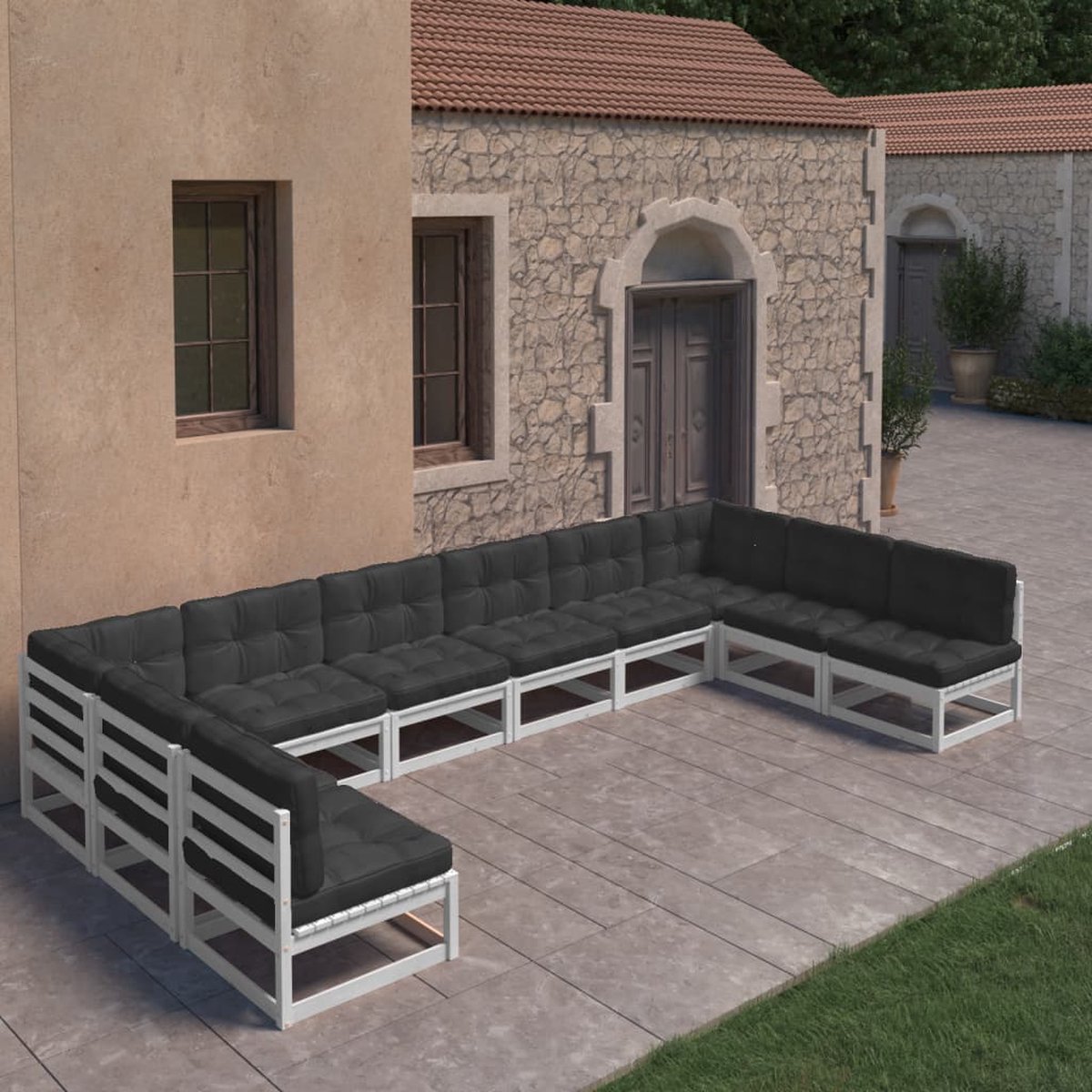 Vidaxl 10-delige Loungeset Met Kussens Massief Grenenhout - Wit