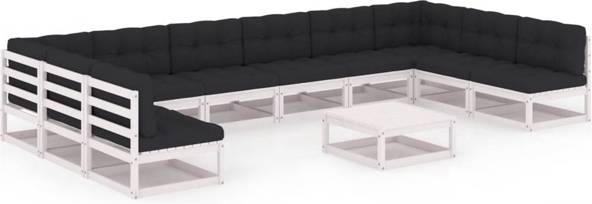 Vidaxl 11-delige Loungeset Met Kussens Massief Grenenhout - Wit