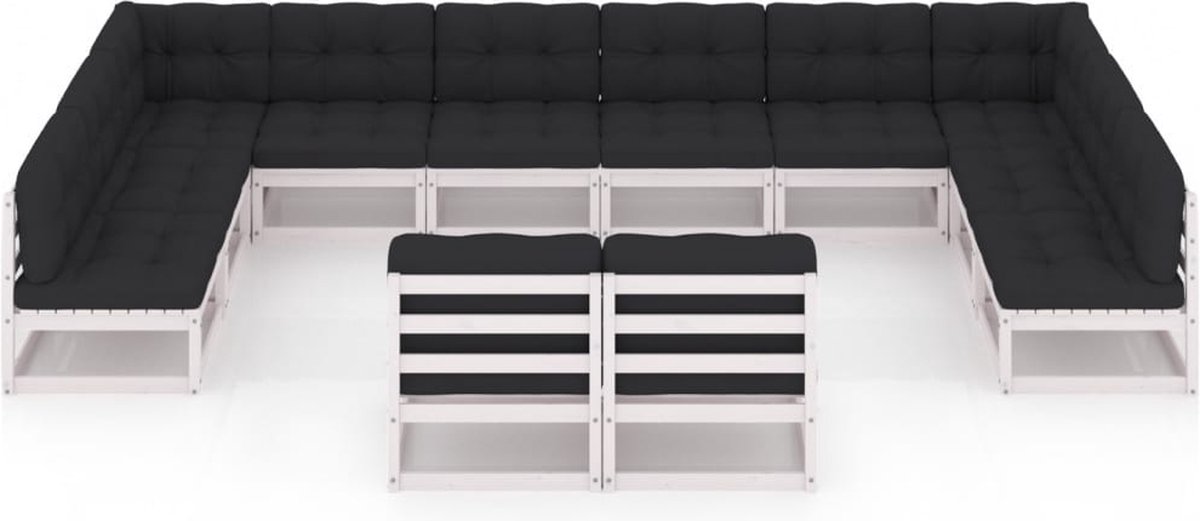 Vidaxl 12-delige Loungeset Met Kussens Massief Grenenhout - Wit