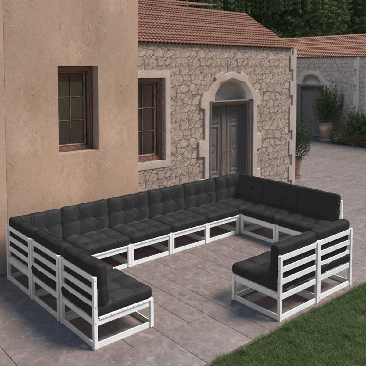 Vidaxl 12-delige Loungeset Met Kussens Massief Grenenhout - Wit