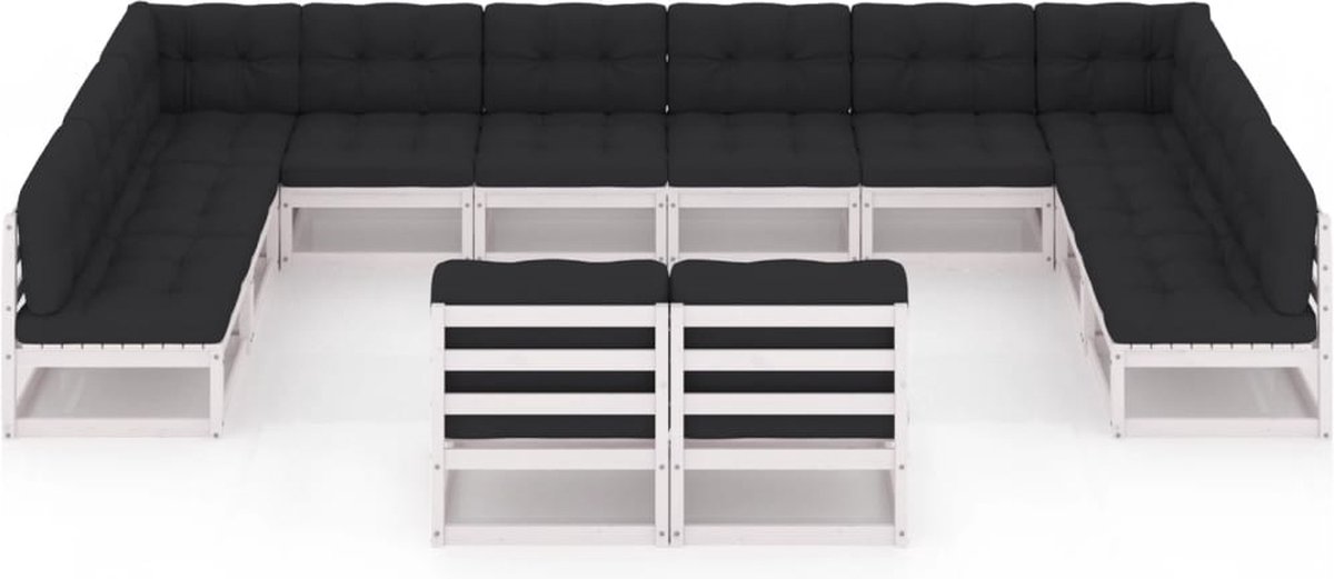 Vidaxl 12-delige Loungeset Met Kussens Massief Grenenhout - Wit