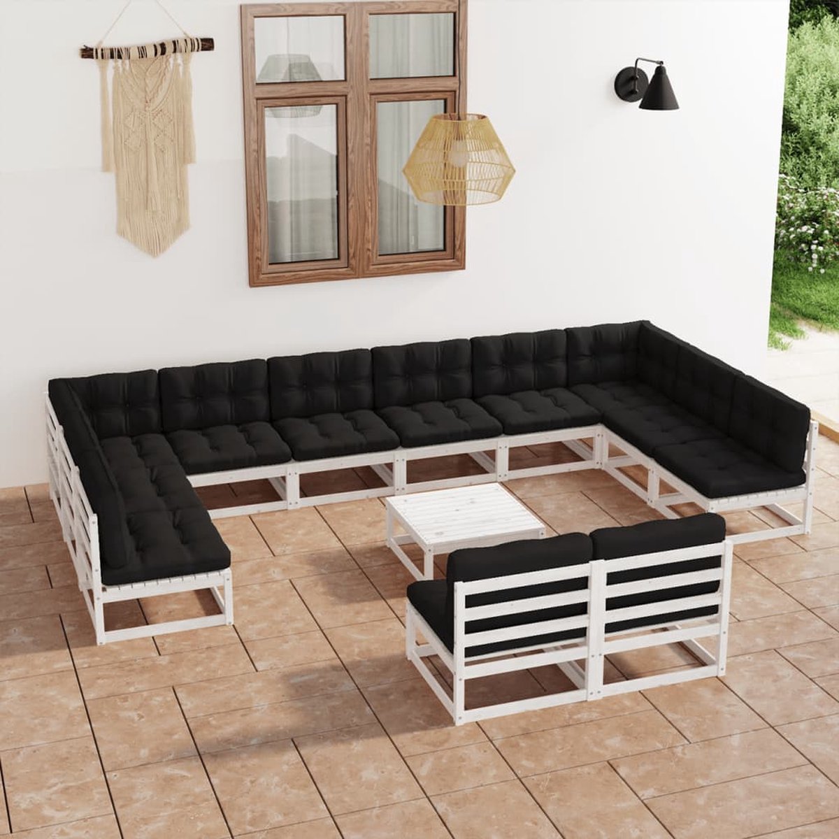 Vidaxl 13-delige Loungeset Met Kussens Massief Grenenhout - Wit