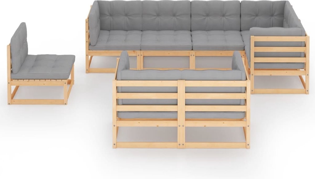 Vidaxl 8-delige Loungeset Met Kussens Massief Grenenhout - Grijs