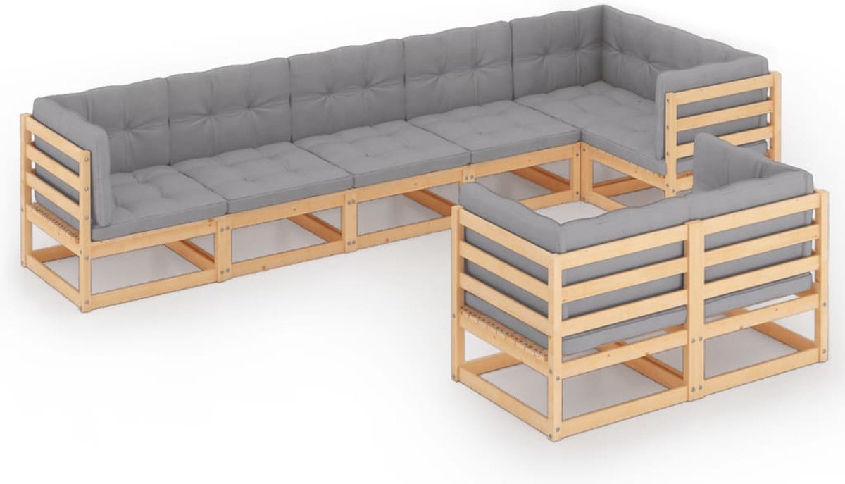 Vidaxl 8-delige Loungeset Met Kussens Massief Grenenhout - Gris