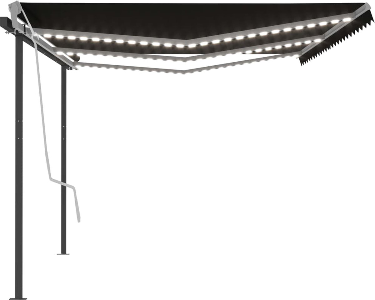 Vidaxl Luifel Handmatig Uittrekbaar Met Led 6x3,5 M Antracietkleurig
