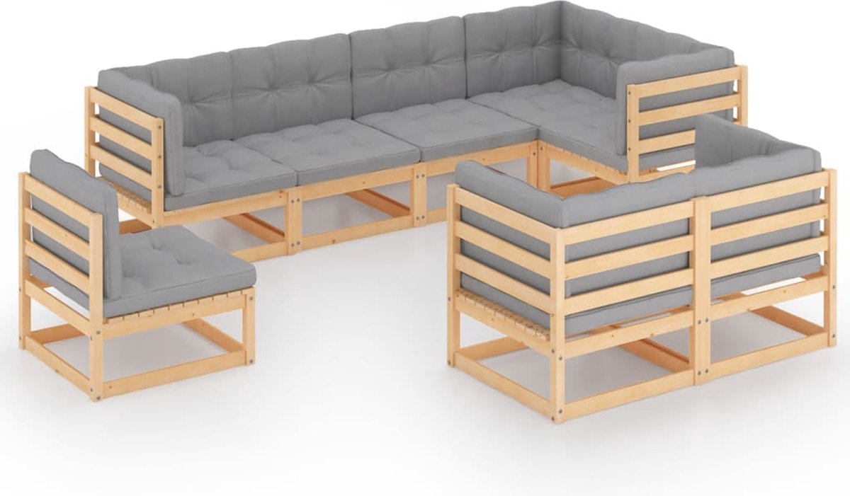 Vidaxl 8-delige Loungeset Met Kussens Massief Grenenhout - Grijs