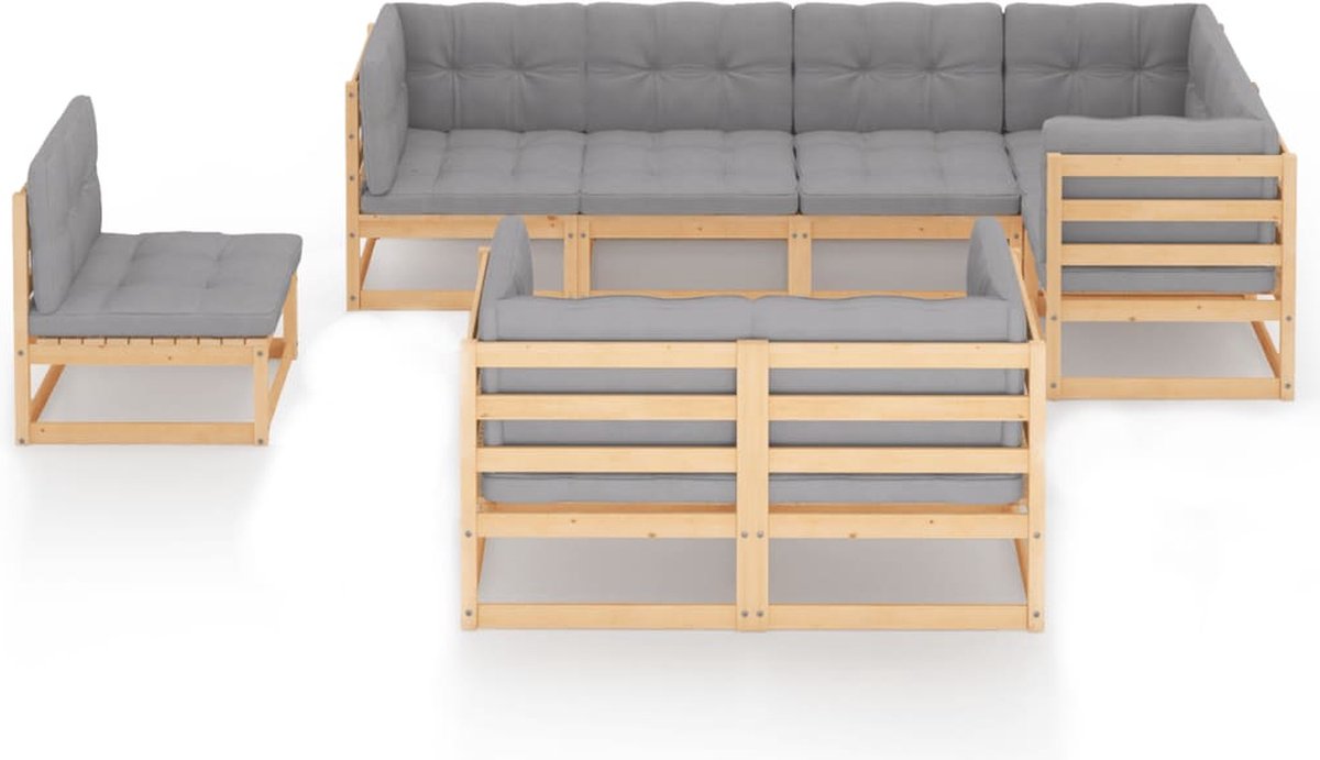 Vidaxl 8-delige Loungeset Met Kussens Massief Grenenhout - Grijs