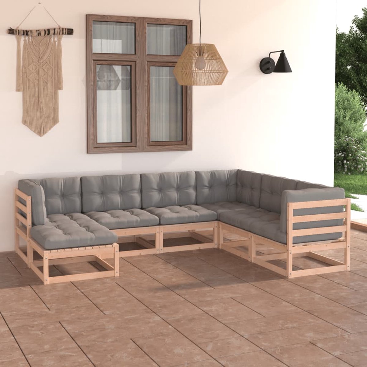 Vidaxl 7-delige Loungeset Met Kussens Massief Grenenhout - Gris