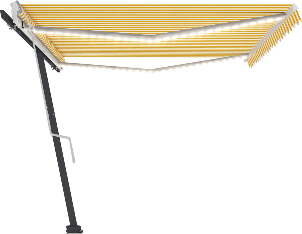 Vidaxl Luifel Handmatig Uittrekbaar Met Led 500x300 Cm En - Geel