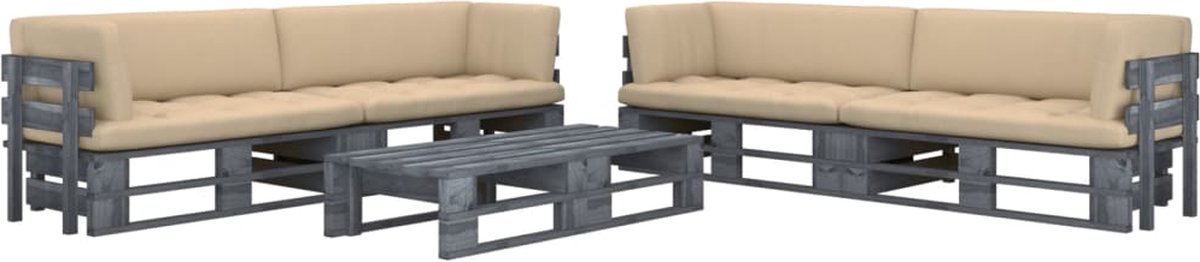 Vidaxl 6-delige Loungeset Pallet Met Kussens Geïmpregneerd Hout - Gris