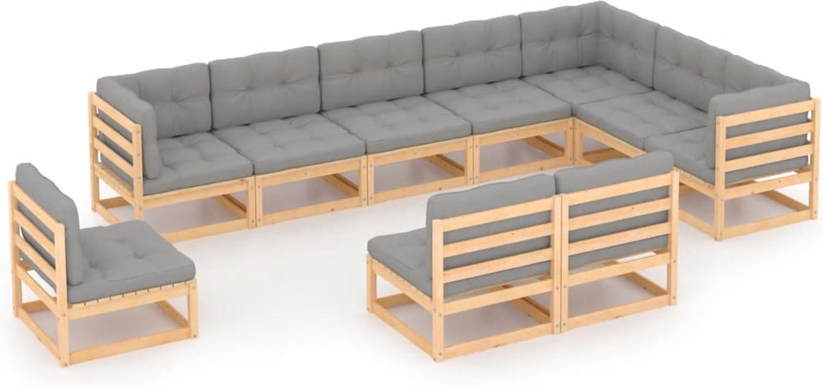 Vidaxl 10-delige Loungeset Met Kussens Massief Grenenhout - Grijs