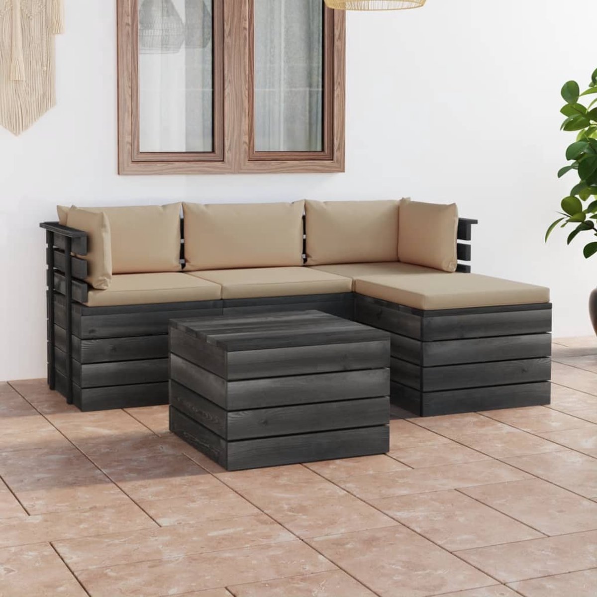 Vidaxl 5-delige Loungeset Met Kussens Pallet Massief Grenenhout - Beige