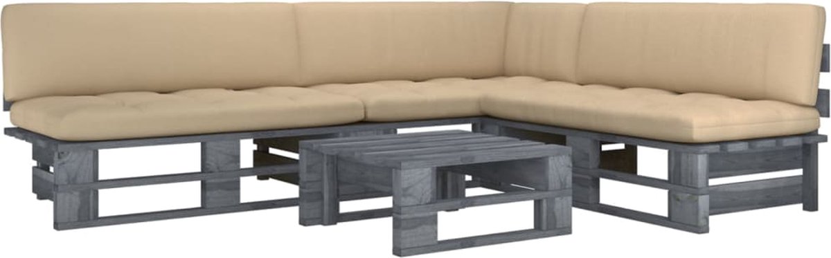 Vidaxl 4-delige Loungeset Pallet Met Kussens Geïmpregneerd Hout - Grijs
