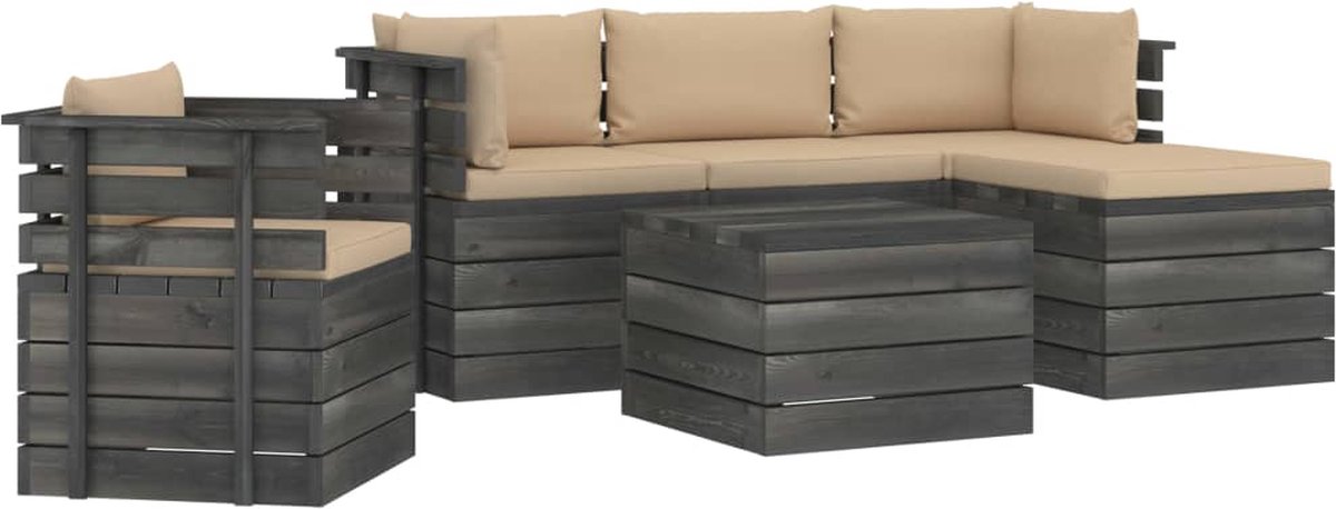 Vidaxl 6-delige Loungeset Met Kussens Pallet Massief Grenenhout - Beige