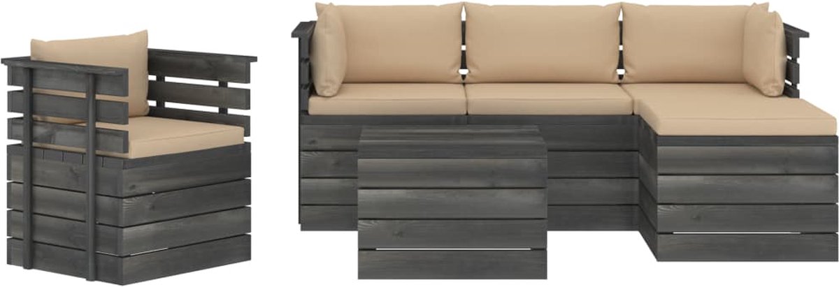Vidaxl 6-delige Loungeset Met Kussens Pallet Massief Grenenhout - Beige
