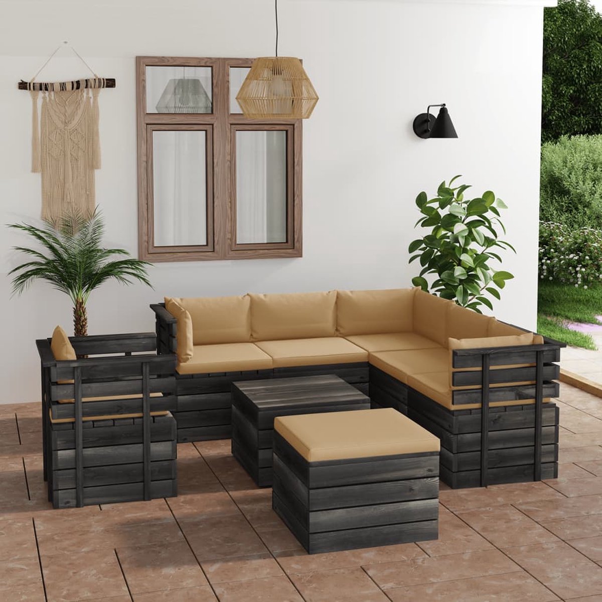 Vidaxl 8-delige Loungeset Met Kussens Pallet Massief Grenenhout - Beige