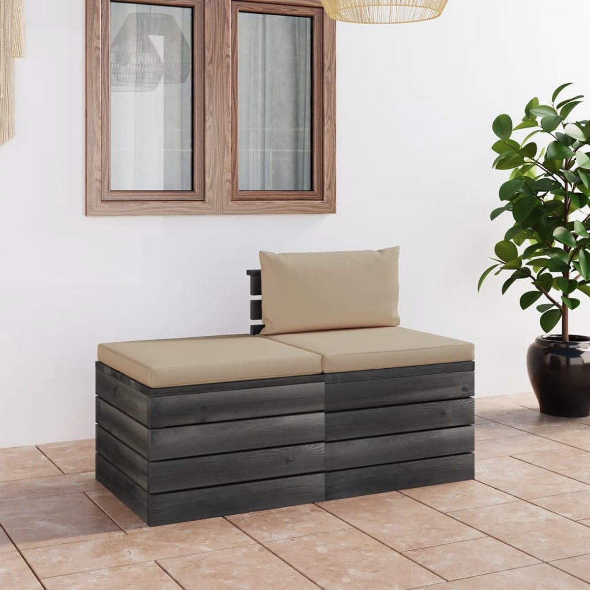 Vidaxl 2-delige Loungeset Met Kussens Pallet Massief Grenenhout - Beige