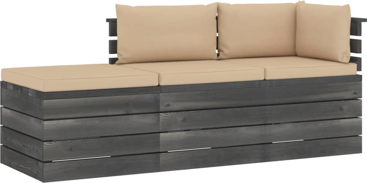 Vidaxl 3-delige Loungeset Met Kussens Pallet Massief Grenenhout - Beige