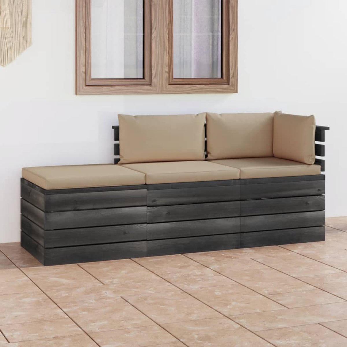 Vidaxl 3-delige Loungeset Met Kussens Pallet Massief Grenenhout - Beige