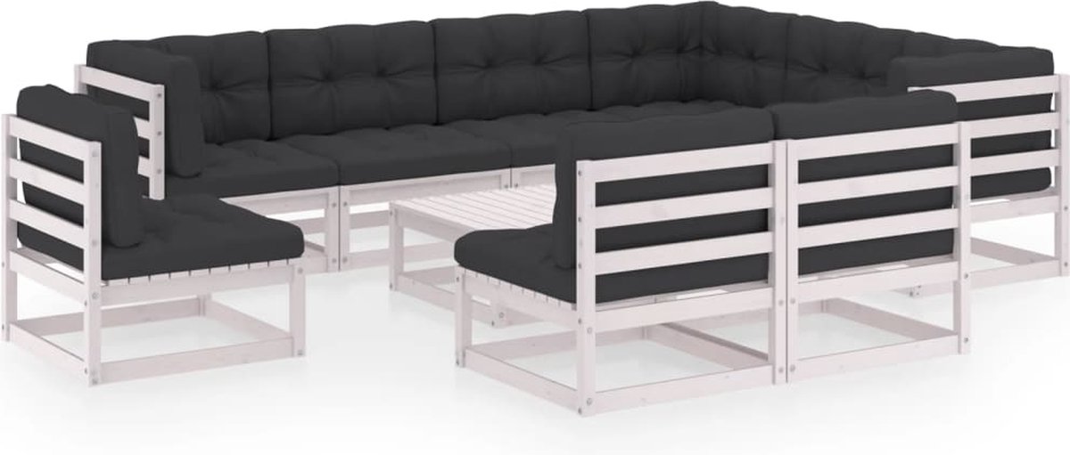 Vidaxl 10-delige Loungeset Met Kussens Massief Grenenhout - Wit