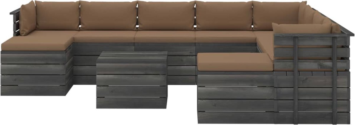 Vidaxl 11-delige Loungeset Pallet Met Kussens Massief Grenenhout - Bruin