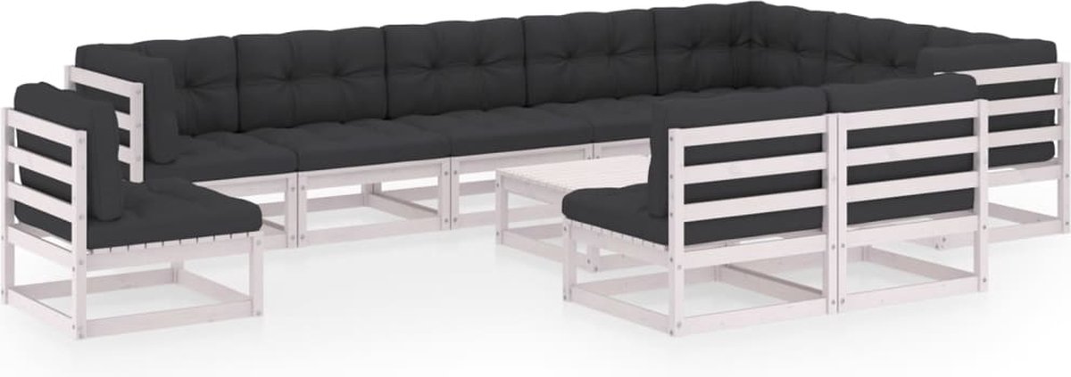 Vidaxl 11-delige Loungeset Met Kussens Massief Grenenhout - Wit