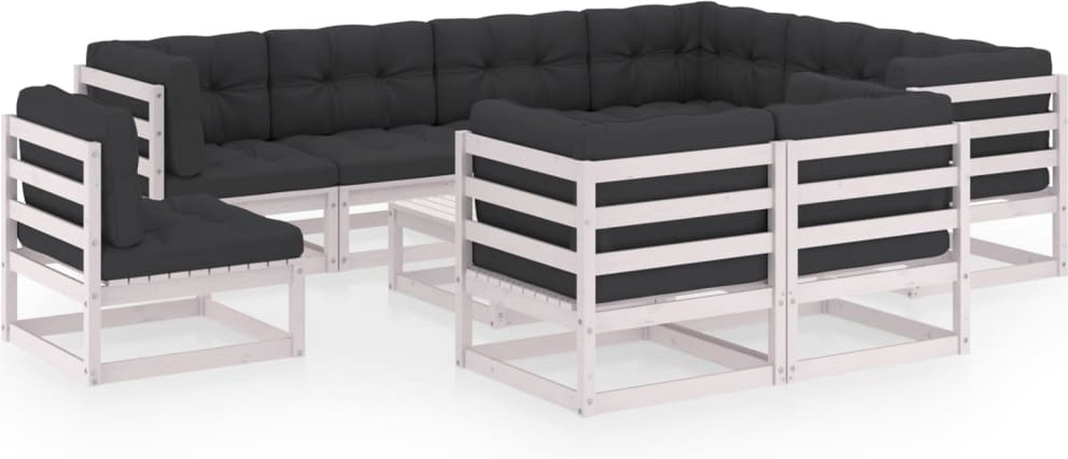 Vidaxl 10-delige Loungeset Met Kussens Massief Grenenhout - Blanco