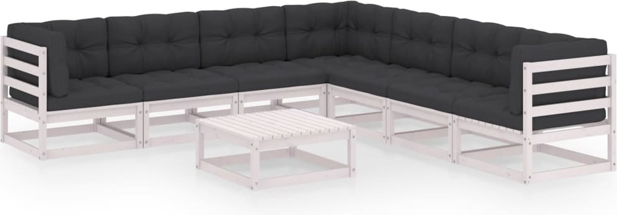 Vidaxl 8-delige Loungeset Met Kussens Massief Grenenhout - Blanco