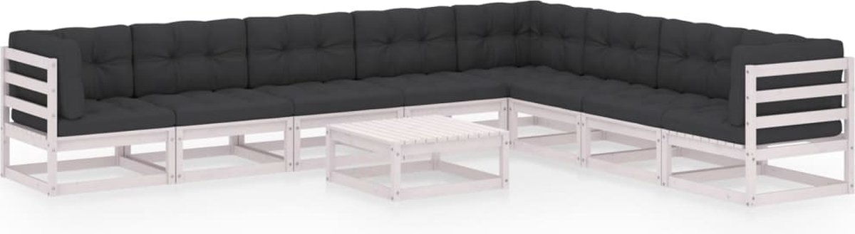 Vidaxl 9-delige Loungeset Met Kussens Massief Grenenhout - Blanco