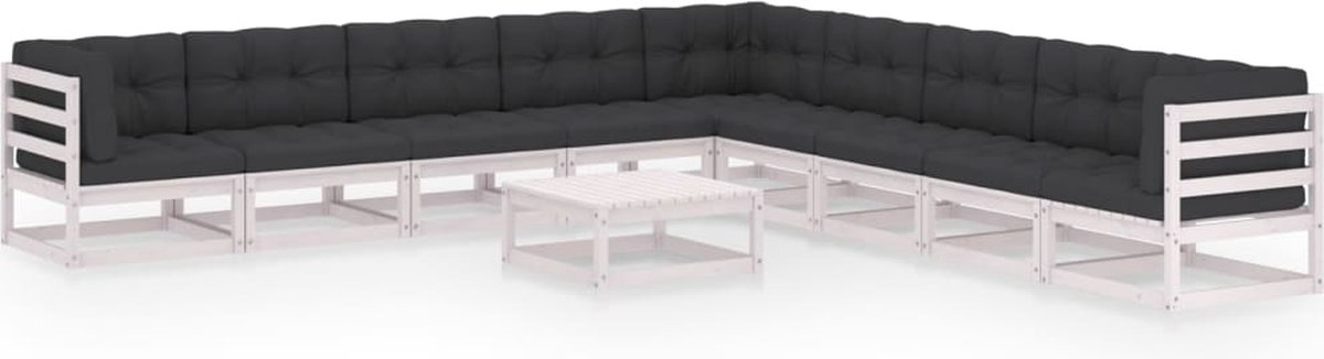 Vidaxl 10-delige Loungeset Met Kussens Massief Grenenhout - Wit