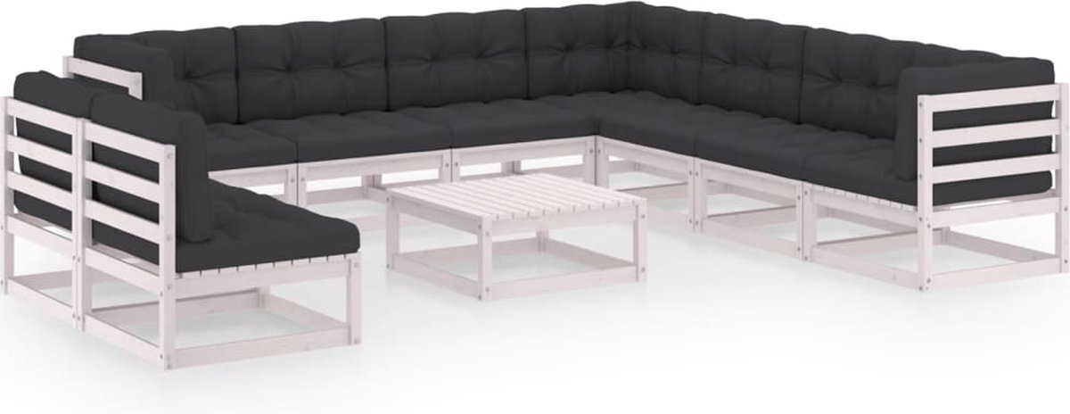 Vidaxl 10-delige Loungeset Met Kussens Massief Grenenhout - Wit