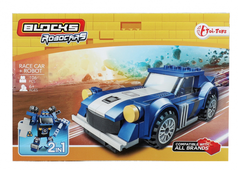 Toi-Toys Toi Toys bouwstenenset Blocks Robocars junior blauw 106 delig