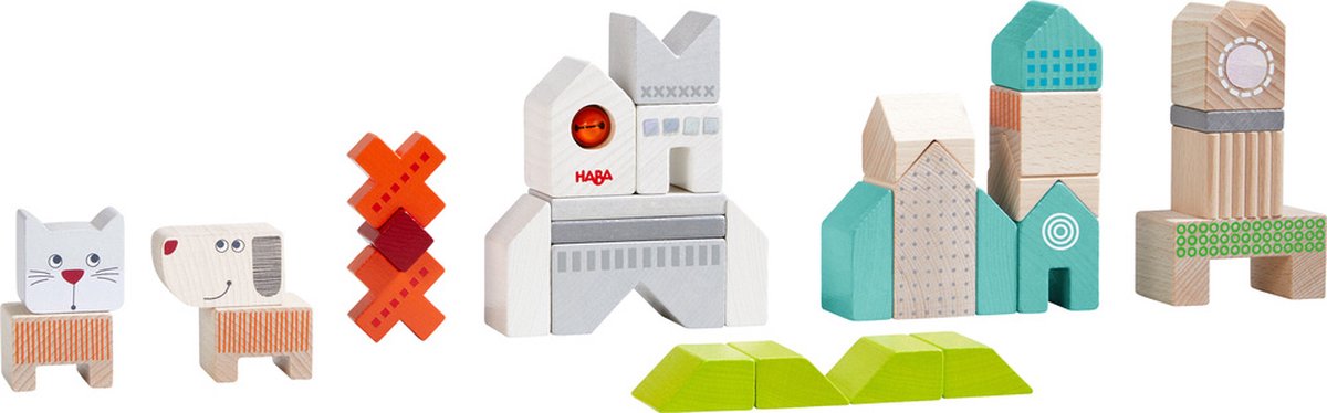 HABA bouwstenen Hond en Kat hout 31 delig