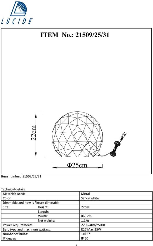 Lucide - Otona Tafellamp - - Wit