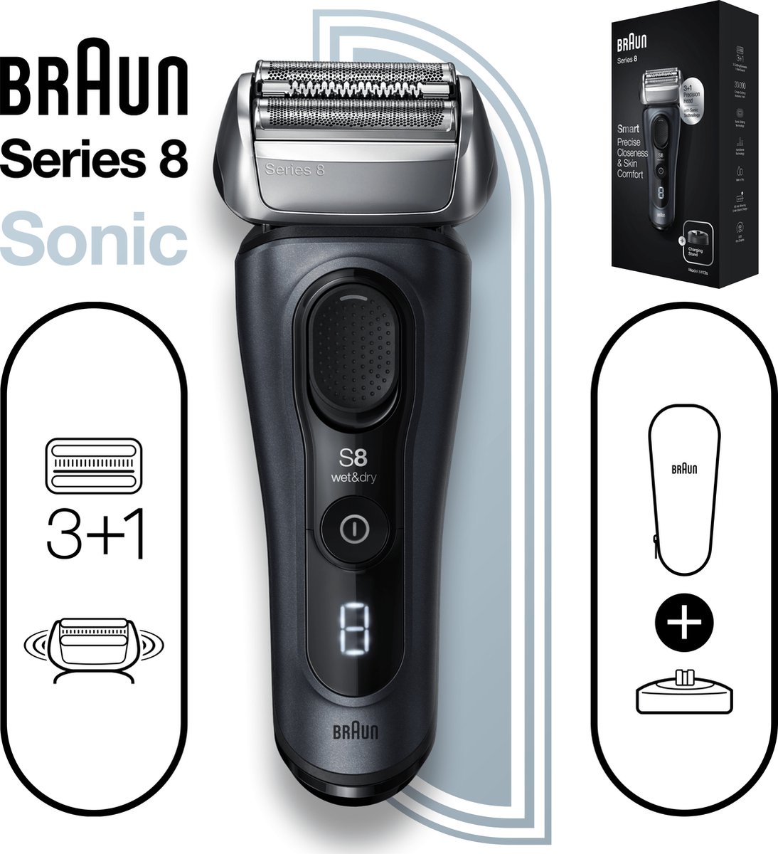 Braun Series 8 8413s Stand en Case - Grijs
