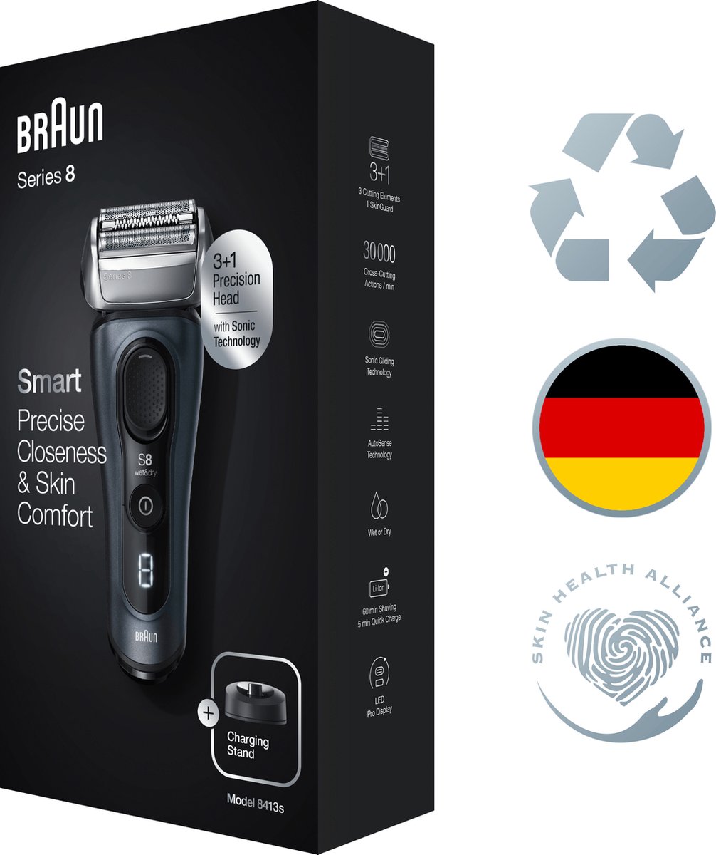 Braun Series 8 8413s Stand en Case - Grijs