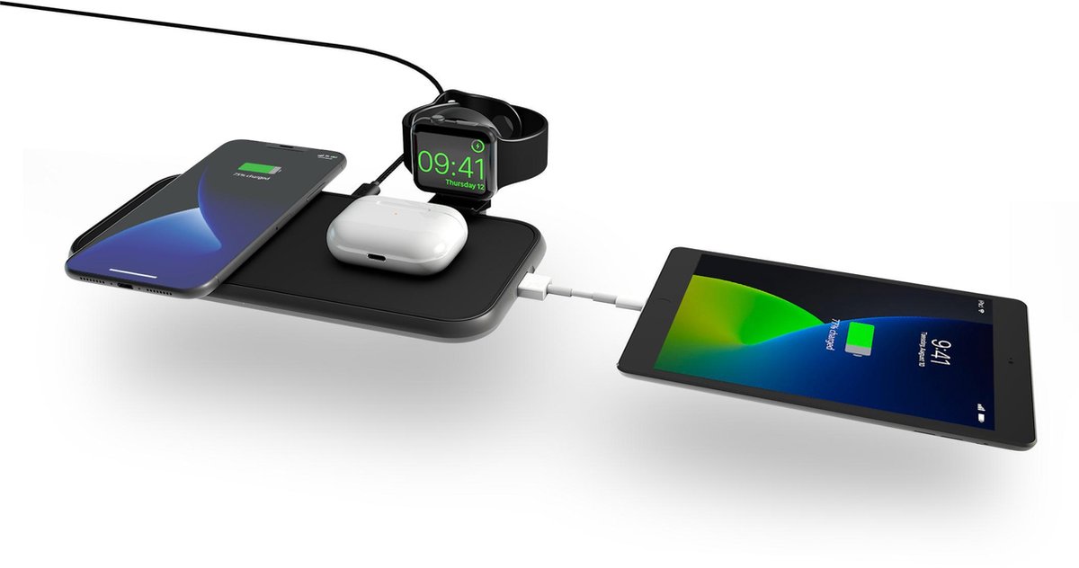 Zens 3-in-1 Draadloze Oplader 10W met Apple Watch Lader - Zwart