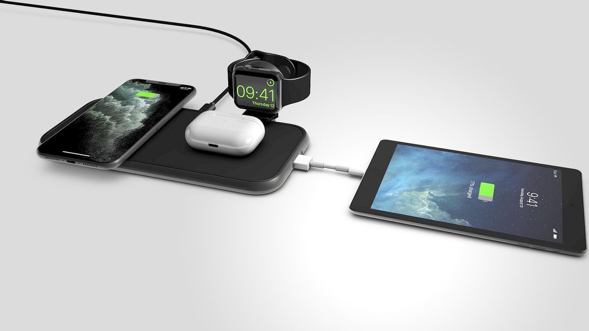 Zens 3-in-1 Draadloze Oplader 10W met Apple Watch Lader - Zwart