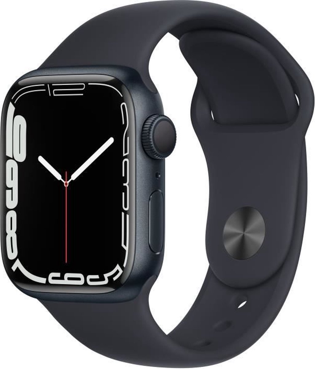Apple Watch Series 7 41mm Middernacht Aluminium Middernacht Sportband - Zwart