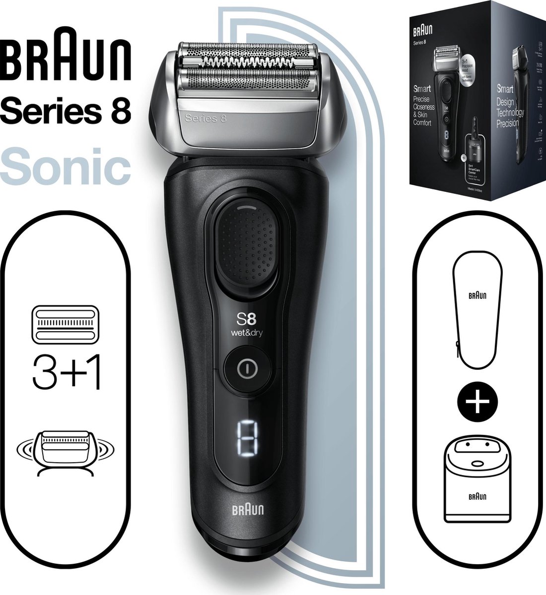 Braun Series 8 8460cc + SmartCare Center en Case - Zwart