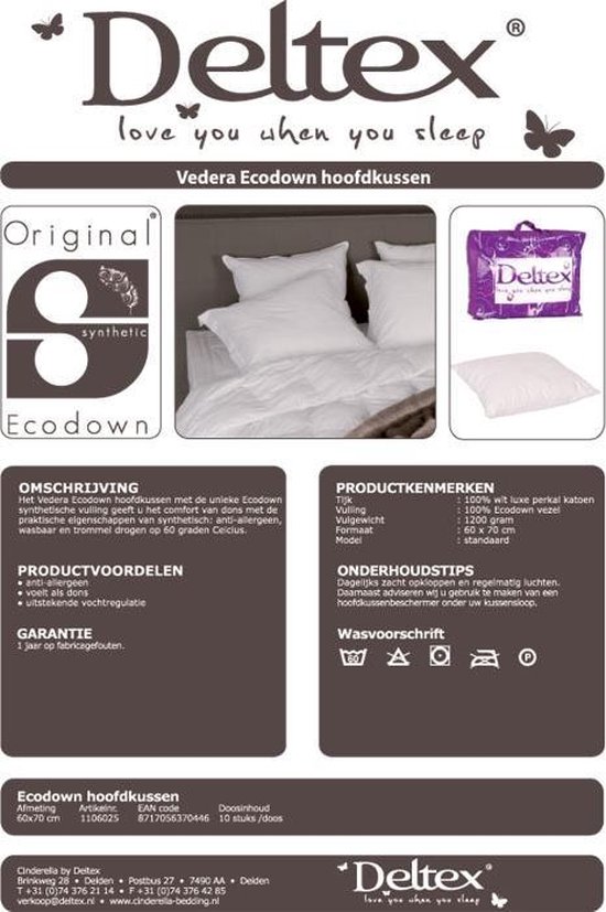 Deltex Ecodown Hoofdkussen - Wit